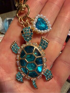 Gold-Tone Turquoise Turtle Keychain - Home Accents